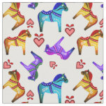Dala folk horse blue/red/pink/purple/green, hearts fabric