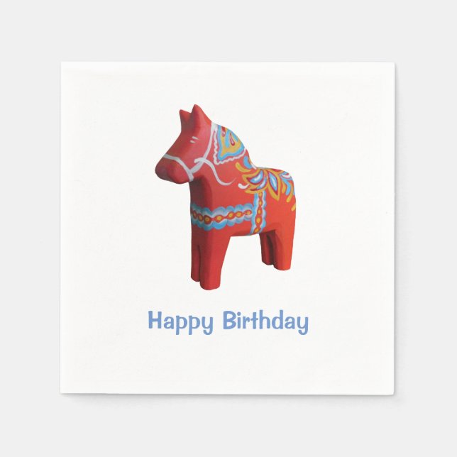 Dala Horse Birthday Paper Napkins (Front)