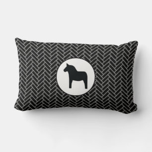Dala Horse Black White Herringbone Throw Pillow