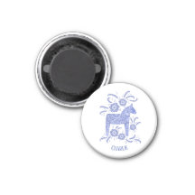 Dala Horse Blue Swedish Folk Art Custom Name Magnet