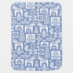 Dala Horse Collage Periwinkle Baby Blanket
