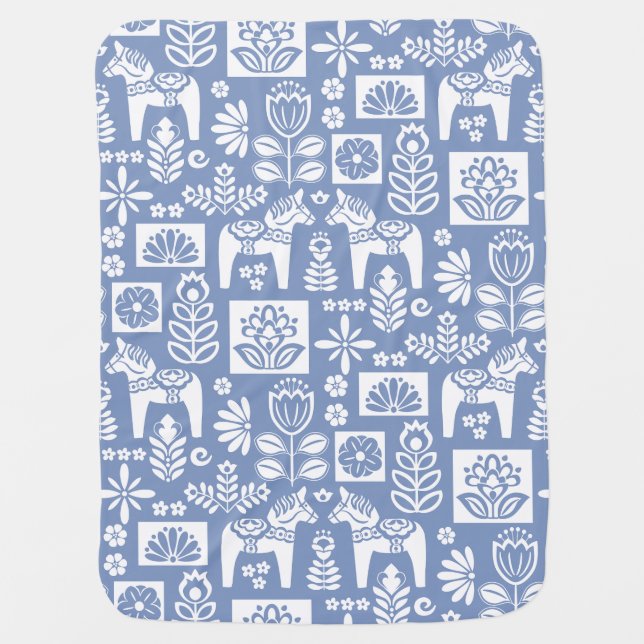 Dala Horse Collage Periwinkle Baby Blanket (Front)