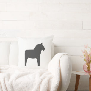 Dala Horse Dark Gray Throw Pillow