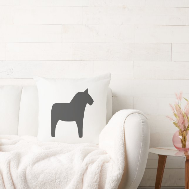 Dala Horse Dark Gray Throw Pillow (Couch)