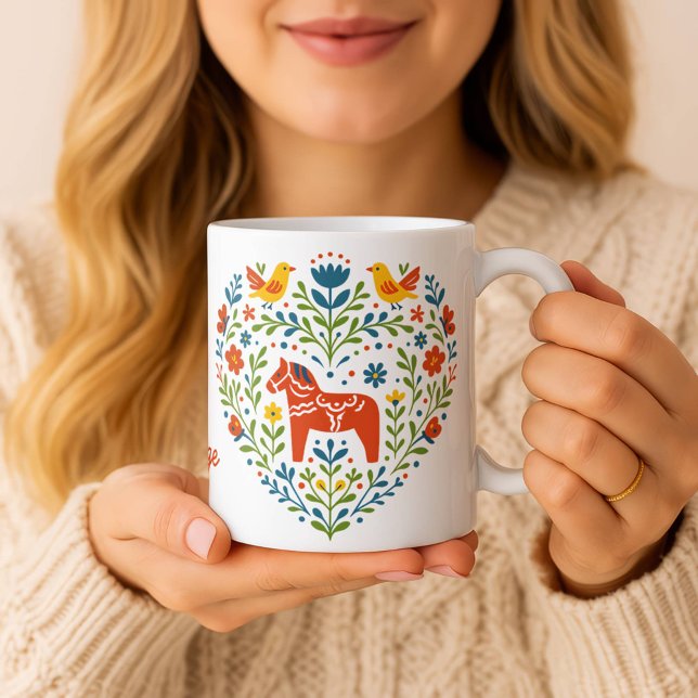 Dala Horse Folk Art Hygge Heart Pattern Mug (Creator Uploaded)