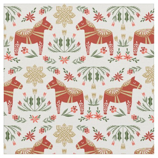 Dala Horse Folk Christmas Fabric