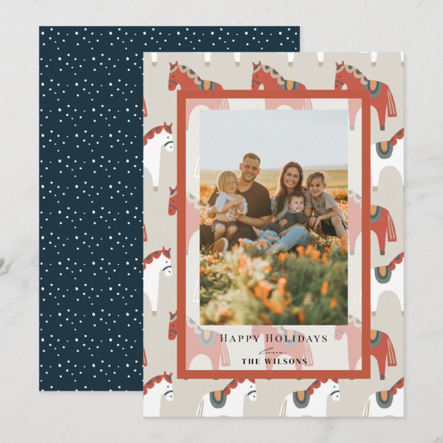 Dala Horse Pattern Christmas Holiday Photo Card (Front/Back)
