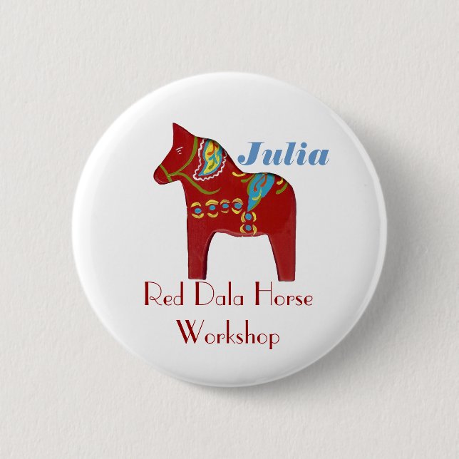 Dala Horse Personalized Name Tag Button (Front)