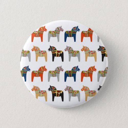 Dala Horse Swedish Folk Art Pattern Button