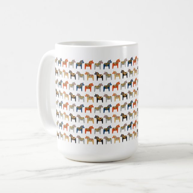 Dala Horse Swedish Folk Art Pattern Coffee Mug (Front Left)