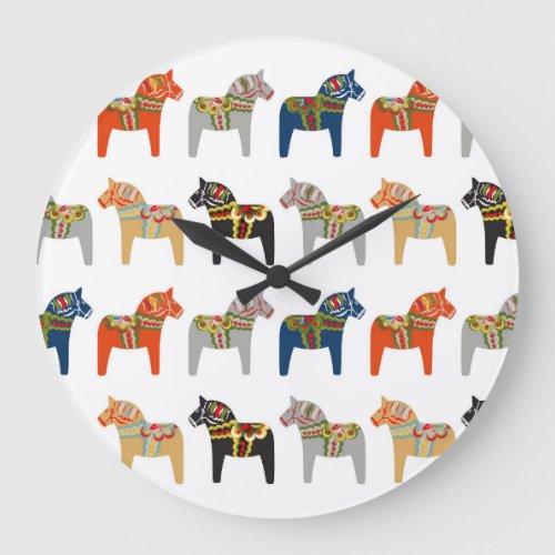 Dala Horse Swedish Folk Art Pattern Large Clock