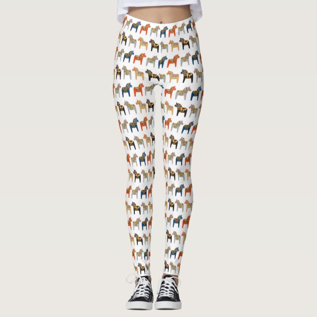 Dala Horse Swedish Folk Art Pattern Leggings (Front)