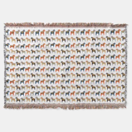 Dala Horse Swedish Folk Art Pattern Throw Blanket