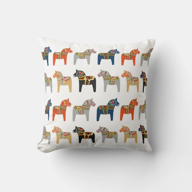Dala Horse Swedish Folk Art Pattern Throw Pillow (Front)