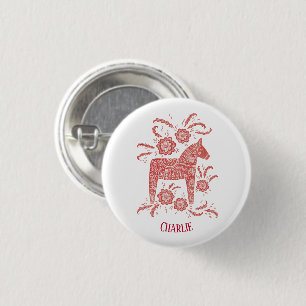 Dala Horse Swedish Folk Art Personalized Button
