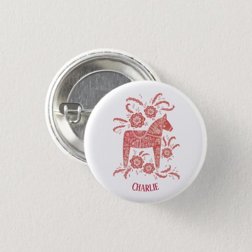 Dala Horse Swedish Folk Art Personalized Button