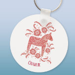 Dala Horse Swedish Folk Art Personalized Keychain<br><div class="desc">A red and white painting of a  Swedish Dala Horse. Lovely for Christmas,  or for horse and pony lovers at any time of year.  Change the name to customize.  Original art by Nic Squirrell.</div>