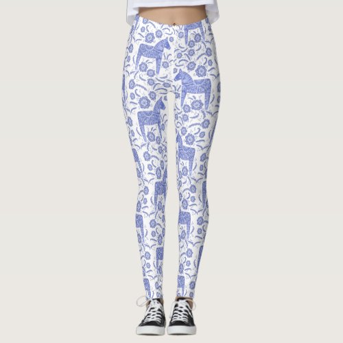 Dala Horse Swedish Indigo and White Pattern Leggings