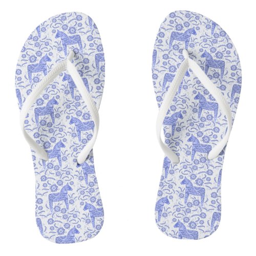 Dala Horse Swedish Indigo Blue and White Pattern Flip Flops