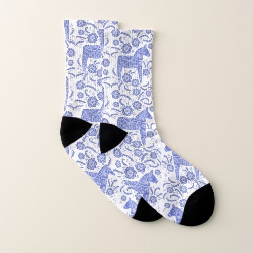 Dala Horse Swedish Indigo Blue and White Pattern Socks