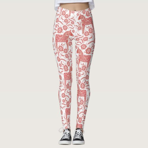 Dala Horse Swedish Red and White Pattern Leggings