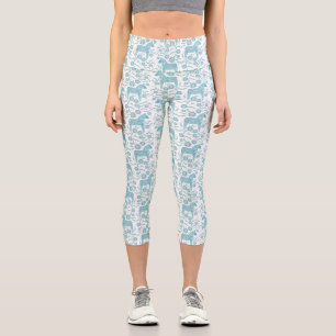 Dala Horse Swedish Teal and White Pattern Capri Leggings
