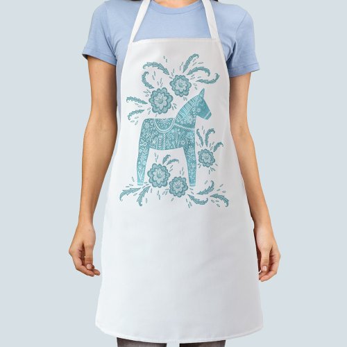 Dala Horse Teal Green and White Swedish Design Apron