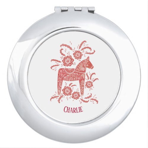 Dala Horse Traditional Folk Art Custom Name Compact Mirror