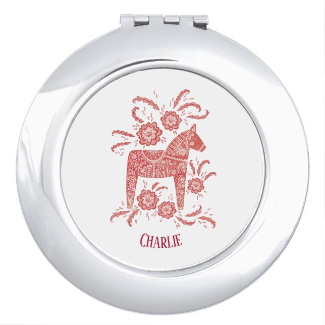 Dala Horse Traditional Folk Art Custom Name Compact Mirror (Front)