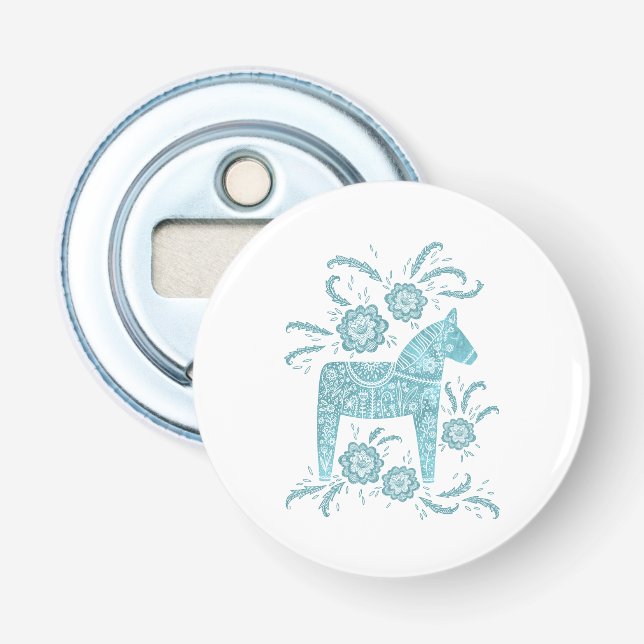 Dala Horse Traditional Teal Bottle Opener (Front)