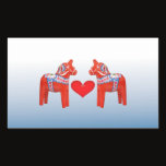 Dala Horse Twin Scandinavian Folk Art with Heart Rectangular Sticker