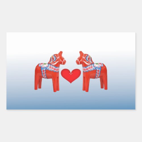 Dala Horse Twin Scandinavian Folk Art with Heart Rectangular Sticker