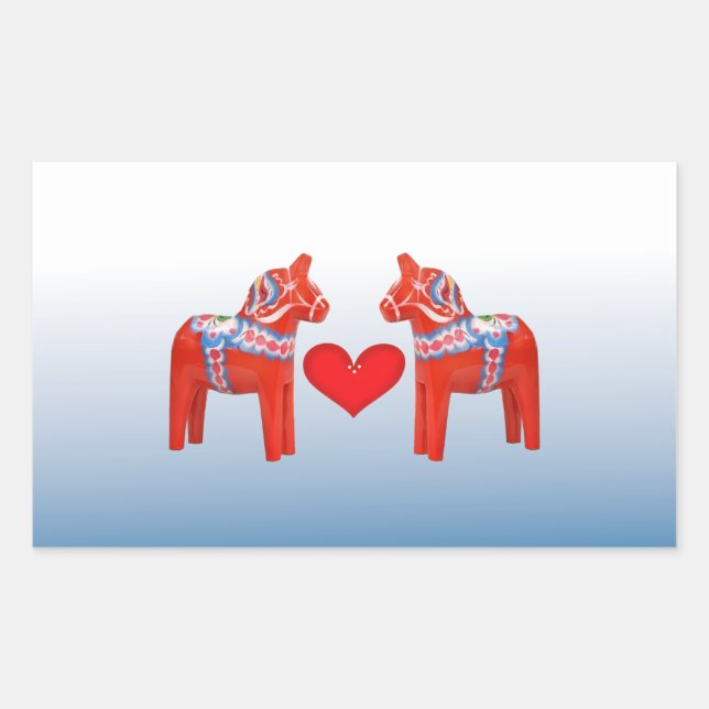 Dala Horse Twin Scandinavian Folk Art with Heart Rectangular Sticker (Front)
