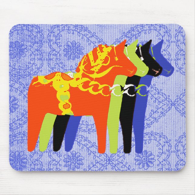 Dala Horse with blue folk background - Mouse Pad (Front)