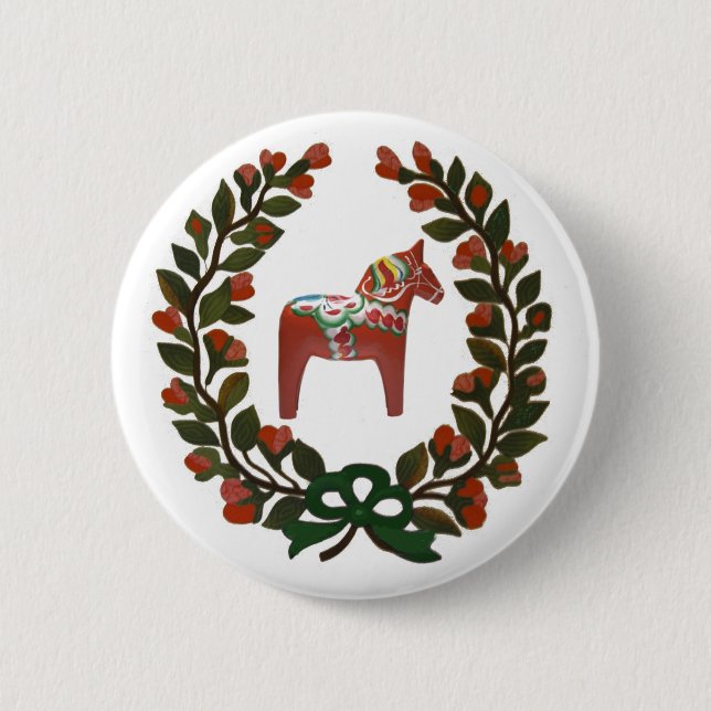 Dala Horse Wreath Button (Front)