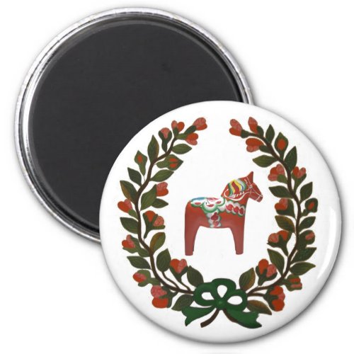 Dala Horse Wreath Swedish Christmas Magnet