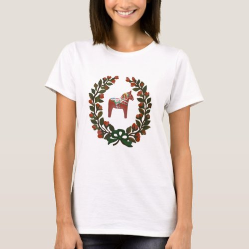 Dala Horse Wreath T_Shirt