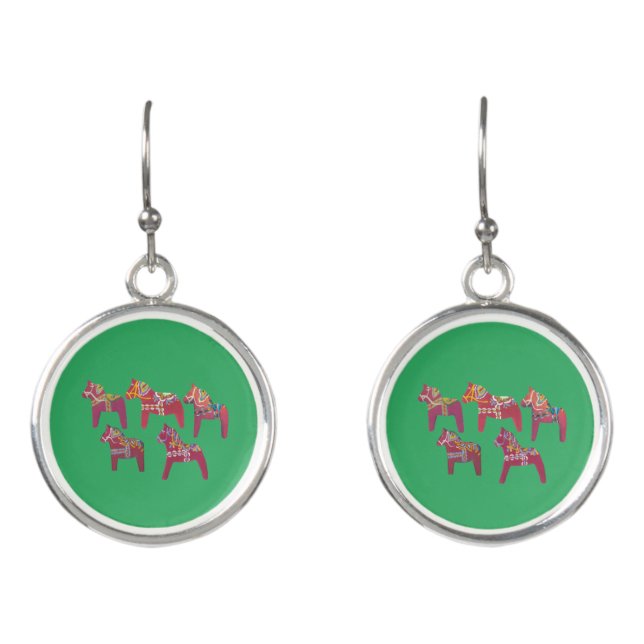 Dala Horses on Green Ear Rings Earrings (Front)