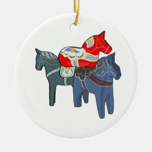 Dala Horses Square Ceramic Ornament