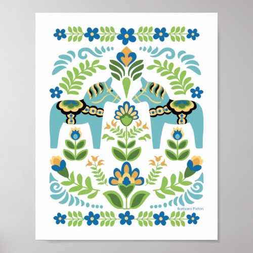 Dala horses Teal Poster