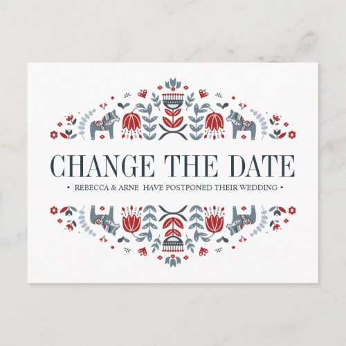 Dala Horses  WEDDING CHANGE THE DATE POSTPONEMENT Announcement Postcard