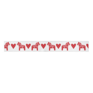 Dala Horses with Hearts Red and White Ribbon