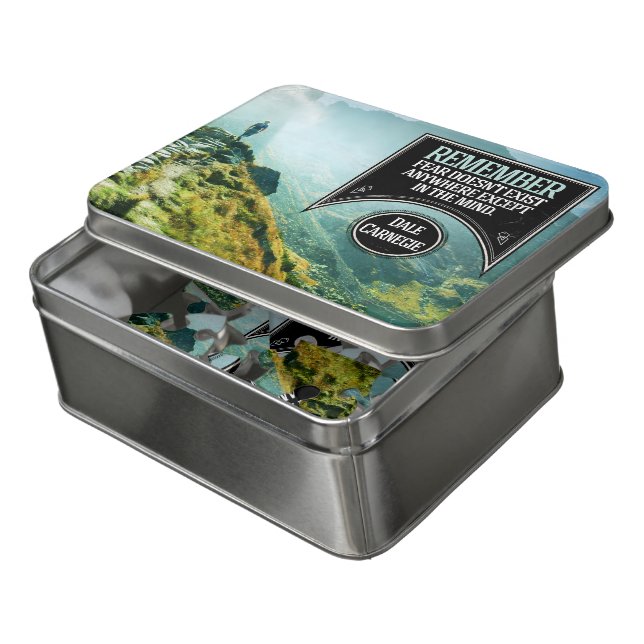 Dale Carnegie Inspirational Quote "Fear" Box & Jigsaw Puzzle (Lid Open)