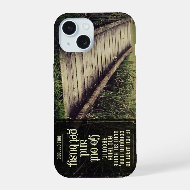 Dale Carnegie Inspirational Quote "Get busy" iPhone 15 Case (Back)