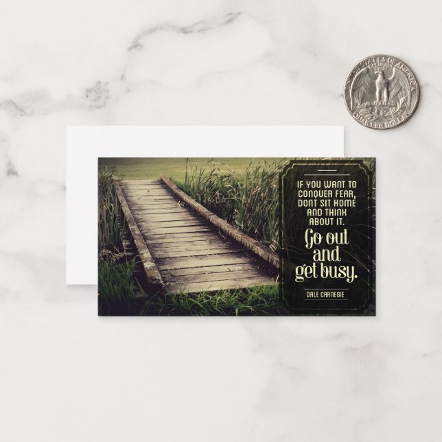 Dale Carnegie Inspirational Quote "Get busy" Note Card (Front/Back In Situ)