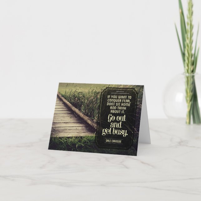 Dale Carnegie Inspirational Quote "Get busy" Thank You Card (Front)