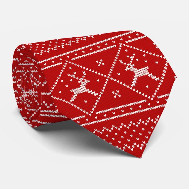 Dale Christmas Collection Red Christmas Sweater Neck Tie (Rolled)