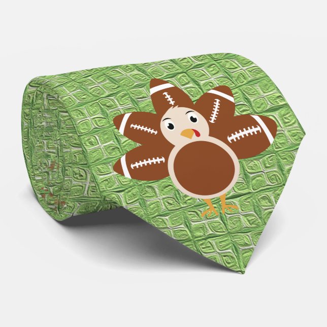 Dale Football Turkey Green Thanksgiving Neck Tie (Rolled)