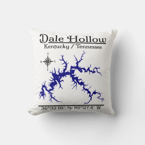 Dale Hollow Lake Kentucky Tennessee Nautical Map P Throw Pillow