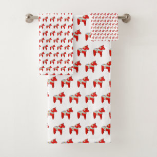 Dalecarlian horse bath towel set